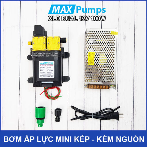 Bom Nuoc Minii Ap Luc Kep 12v 100W Tu Dong Kem Nguon