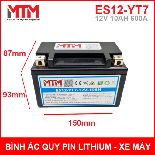 Kich Thuoc Binh Ac Quy Pin Xe May 12V 10Ah 600A ESYT7