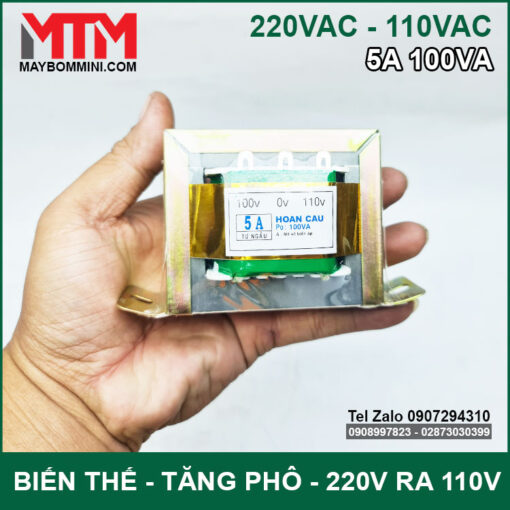 Bien The Bien Ap Tang Pho Doi Dien AC 220V Ra110V 5A 100VA Tren Tay