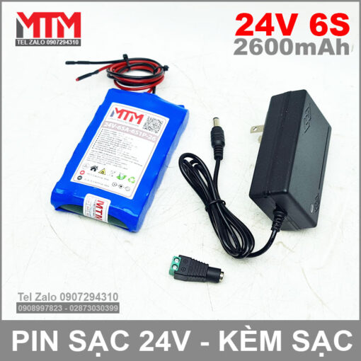 Pin Sac 24V 6S 65A 2600mah 6S1P Kem Sac Va Jack DC