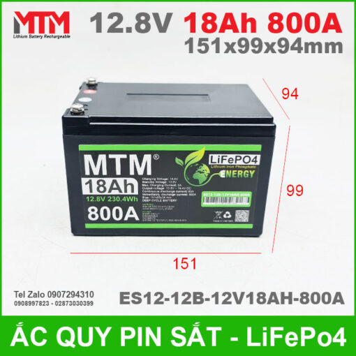 Binh Ac Quy Pin Xe May 12V 18Ah 800A ES12 12B 12V18AH 800A Kich Thuoc